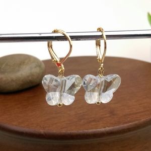 Crystal Gemcut Butterfly 18k Gold Plated Lever Back Earrings